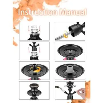 Hookah Set With Everything 14'' Shisha Hookah Complete Set - Glass Flower Vase, Ledther Hose, Foils, HookahTips, Ceramic Bowl, Coal Tong (Black)
