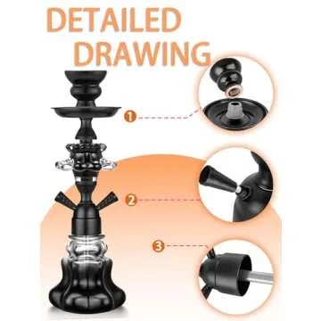 Hookah Set With Everything 14'' Shisha Hookah Complete Set - Glass Flower Vase, Ledther Hose, Foils, HookahTips, Ceramic Bowl, Coal Tong (Black)