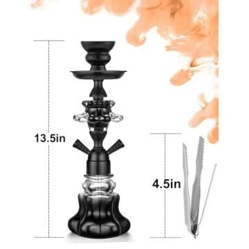 Hookah Set With Everything 14'' Shisha Hookah Complete Set - Glass Flower Vase, Ledther Hose, Foils, HookahTips, Ceramic Bowl, Coal Tong (Black)