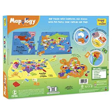 Imagimake Mapology USA & World Map Puzzle with Flags, Capitals, Stickers | Educational Toys for Ages 5-7 | Jigsaw Puzzles for Kids Ages 8-10 | Geography Toys for Ages 8-13 | 6 Year Old Boy/Girl Gifts