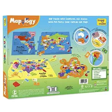 Imagimake Mapology USA & World Map Puzzle with Flags, Capitals, Stickers | Educational Toys for Ages 5-7 | Jigsaw Puzzles for Kids Ages 8-10 | Geography Toys for Ages 8-13 | 6 Year Old Boy/Girl Gifts