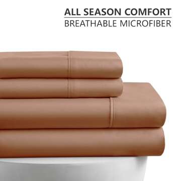 American Home Collection Queen Sheet Set - 16-Inch Deep Pocket - Ultra Soft Microfiber Queen Size Bed Sheets - Breathable, Wrinkle and Fade Resistant, Easy Care - 4 Piece Set (Queen, Tan)