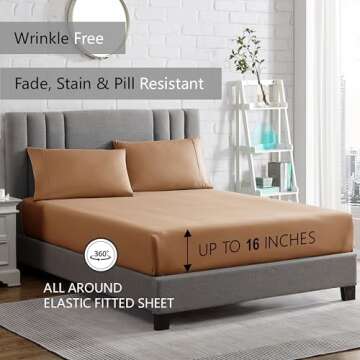 American Home Collection Queen Sheet Set - 16-Inch Deep Pocket - Ultra Soft Microfiber Queen Size Bed Sheets - Breathable, Wrinkle and Fade Resistant, Easy Care - 4 Piece Set (Queen, Tan)