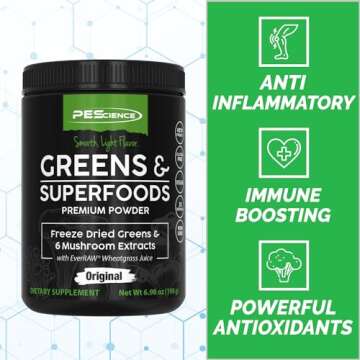 PEScience Greens & Superfoods Powder, Original, 30 Servings, Natural Chlorophyll with Turkey Tail Mushroom & Fruit Extracts Blend
