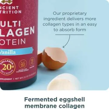 Ancient Nutrition Collagen Powder Protein with Probiotics, Multi Collagen Protein with Vitamin C, Hydrolyzed Collagen Peptides Supports Skin and Nails, Gut Health (60 Servings, Vanilla)