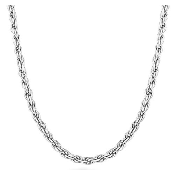Miabella Solid 925 Sterling Silver Italian Diamond-Cut Rope Chain Necklace - 3mm, 18 Inches (for Men...
