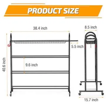 PLKOW Rolling Sports Equipment Storage Rack with Wheels