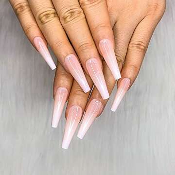 Morily Fake Nails - 24pcs Nude White Ombre Long Coffin Press-On Nail Tips