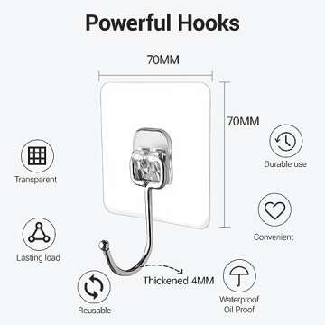 LGDNNYYY Large Adhesive Hooks, 18-Pack Hold 44lb(Max) Heavy Duty Sticky Hooks,Waterproof & Rustproof Wall Hooks for Hanging Can be Use Kitchen Bathroom Outdoor Ceiling Office, Transparent