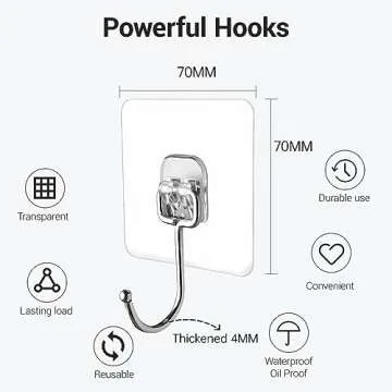 LGDNNYYY Large Adhesive Hooks, 18-Pack Hold 44lb(Max) Heavy Duty Sticky Hooks,Waterproof & Rustproof Wall Hooks for Hanging Can be Use Kitchen Bathroom Outdoor Ceiling Office, Transparent