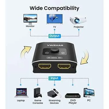 HDMI Switch Splitter 4K@60hz, Aluminum HDMI 2.0 Switcher 2 in 1 Out, HDMI Splitter 1 in 2 Out, Bi-Directional Switch Support 4K 3D HDR for Xbox PS5/4/3 Blu-Ray Player Fire Stick Roku HDTV