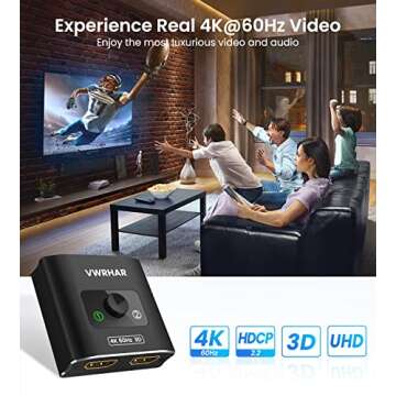 HDMI Switch Splitter 4K@60hz, Aluminum HDMI 2.0 Switcher 2 in 1 Out, HDMI Splitter 1 in 2 Out, Bi-Directional Switch Support 4K 3D HDR for Xbox PS5/4/3 Blu-Ray Player Fire Stick Roku HDTV