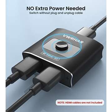 HDMI Switch Splitter 4K@60hz, Aluminum HDMI 2.0 Switcher 2 in 1 Out, HDMI Splitter 1 in 2 Out, Bi-Directional Switch Support 4K 3D HDR for Xbox PS5/4/3 Blu-Ray Player Fire Stick Roku HDTV