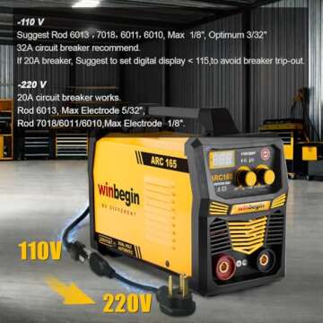 Winbegin 110V/220V arc welding machine,digital display,165A max rod 5/32" heavy duty stick welder,easy welding,design for beginners with Electrode Holder,Work Clamp, Power Adapter and Brush