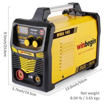 Winbegin 110V/220V arc welding machine,digital display,165A max rod 5/32" heavy duty stick welder,easy welding,design for beginners with Electrode Holder,Work Clamp, Power Adapter and Brush