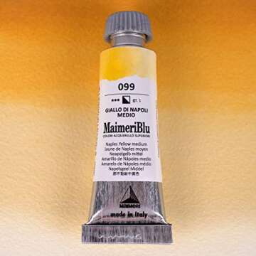 MaimeriBlu 12ml Single-Pigment Watercolor Paint - Naples Yellow Medium PBr24 Professional Watercolor Paint - Lightfast and Transparent Watercolor Paint Tube for Artists