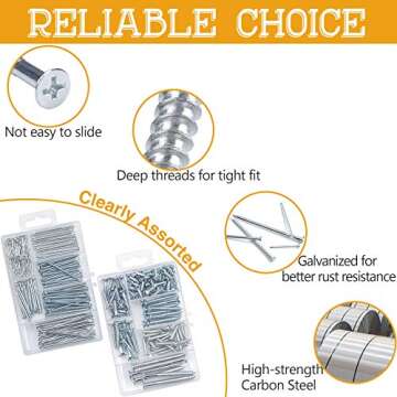 KURUI 256PCS Assorted Hanging Nails and Wood Screws Kit