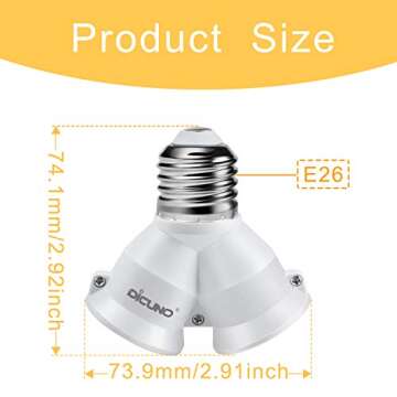 DiCUNO E26 2 in 1 Socket Splitter Light Bulb Adapter 200W