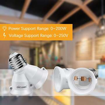 DiCUNO E26 2 in 1 Socket Splitter Light Bulb Adapter 200W