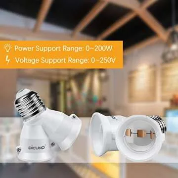DiCUNO E26 2 in 1 Socket Splitter Light Bulb Adapter 200W