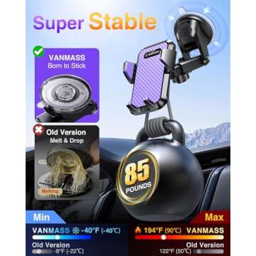 VANMASS 2025【Strongest & Military-Grade】Car Phone Mount【Patent & Safety Certs】Ultimate Cell Phone Holder Handsfree Stand for Dashboard Window Vent for iPhone 16 Pro Max 15 14 13 Samsung Android Truck