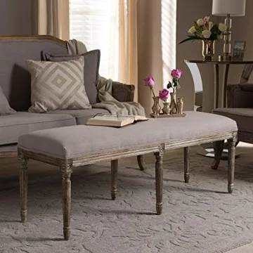 Baxton Studio Clairette Beige Linen French Style Bench
