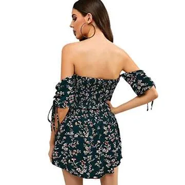 Stylish ZAFUL Floral Off Shoulder Crop Top & Shorts Set