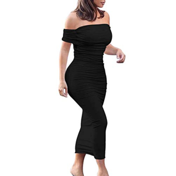 GOBLES Women's Elegant Ruched Off-Shoulder Cocktail Party Dress