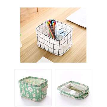 Shuiniba Stylish Storage Basket Cotton and Linen Fabric Mini Storage Cubes Nursery Storage Baskets with Handles for Shelves & Desks (Set of 3)