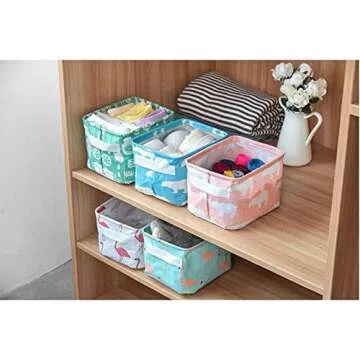 Shuiniba Stylish Storage Basket Cotton and Linen Fabric Mini Storage Cubes Nursery Storage Baskets with Handles for Shelves & Desks (Set of 3)