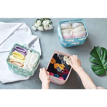 Shuiniba Stylish Storage Basket Cotton and Linen Fabric Mini Storage Cubes Nursery Storage Baskets with Handles for Shelves & Desks (Set of 3)