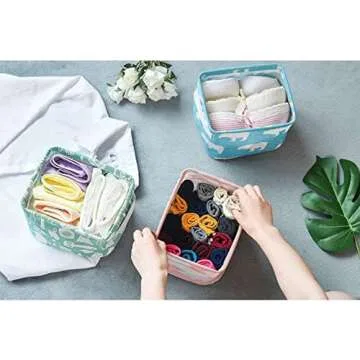 Shuiniba Stylish Storage Basket Cotton and Linen Fabric Mini Storage Cubes Nursery Storage Baskets with Handles for Shelves & Desks (Set of 3)