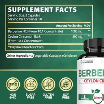 Berberine with Ceylon Cinnamon Supplement - 1500mg Extra Strength for Immune System, Digestive Healt...