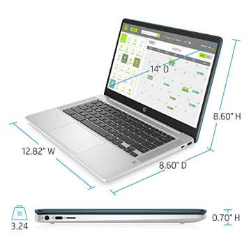 HP Chromebook 14-inch HD Laptop Notebook, Intel Celeron N4000 Intel UHD Graphics 600, 4GB LPDDR4 RAM, 32 GB eMMC Storage, Wifi Bluetooth Dual-Speaker Computer, Google Chrome OS, Forest Teal (Renewed)
