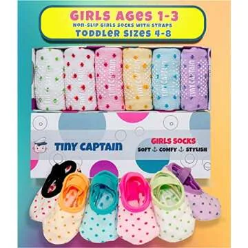Tiny Captain Baby Toddler Girls Grip Socks 1-3 Year Old Anti Slip w/Strap Socks 1 Year old Girl Gift(as1, age, 1_year, 3_years, Rainbow - 6 Pairs)