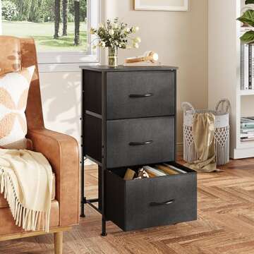 WLIVE Dresser with 3 Drawers, Fabric Nightstand, Organizer Unit, Storage Dresser for Bedroom, Hallway, Entryway, Closets, Sturdy Steel Frame, Wood Top, Easy Pull Handle, Charcoal Black