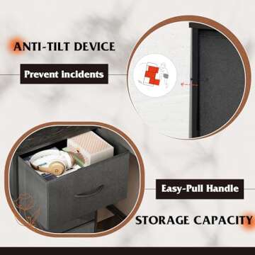 WLIVE Dresser with 3 Drawers, Fabric Nightstand, Organizer Unit, Storage Dresser for Bedroom, Hallway, Entryway, Closets, Sturdy Steel Frame, Wood Top, Easy Pull Handle, Charcoal Black