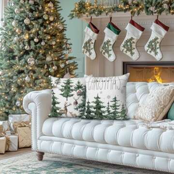 Mocsicka Christmas Pine Tree Pillow Covers 18×18 Inch, Winter Snow Forest Deer Throw Pillow Covers ...