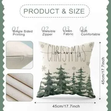 Mocsicka Christmas Pine Tree Pillow Covers 18×18 Inch, Winter Snow Forest Deer Throw Pillow Covers Winter Christmas Farmhouse Cushion Case for Sofa Couch Bed Home Decorations Set of 2