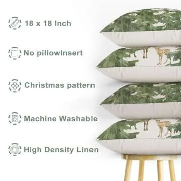 Mocsicka Christmas Pine Tree Pillow Covers 18×18 Inch, Winter Snow Forest Deer Throw Pillow Covers Winter Christmas Farmhouse Cushion Case for Sofa Couch Bed Home Decorations Set of 2