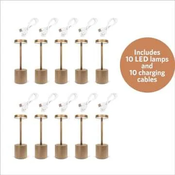 Gold Rechargeable Cordless Table Lamps - 10 Pack