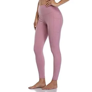 Colorfulkoala Women's High Waisted Tummy Control Workout Leggings 7/8 Length Yoga Pants with Pockets (S, Mauve Pink)