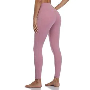 Colorfulkoala Women's High Waisted Tummy Control Workout Leggings 7/8 Length Yoga Pants with Pockets (S, Mauve Pink)