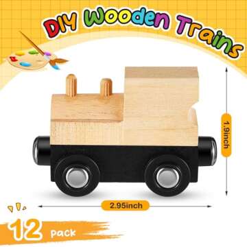 Halloscume 12 Pcs Magnetic Wooden Trains Unpainted Train Cars Unfinished Train Party Decorations for...