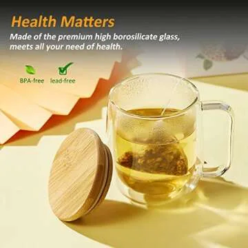 Double Wall Glass Coffee & Tea Mug with Lid - 250ml