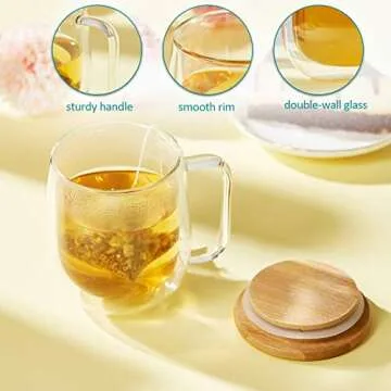 Double Wall Glass Coffee & Tea Mug with Lid - 250ml