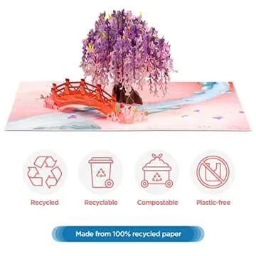 Paper Love Frndly 3D Wisteria Pop Up Card, Gift for Birthday, All Occasion - Handcrafted 100% Recycled and Eco-Friendly, 8" x 6" Cover - with Envelope and Note Tag