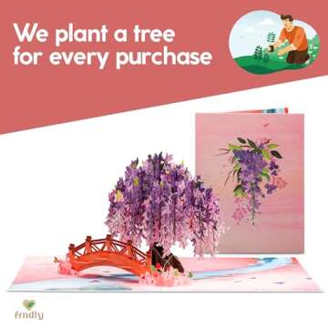 Paper Love Frndly 3D Wisteria Pop Up Card, Gift for Birthday, All Occasion - Handcrafted 100% Recycled and Eco-Friendly, 8" x 6" Cover - with Envelope and Note Tag