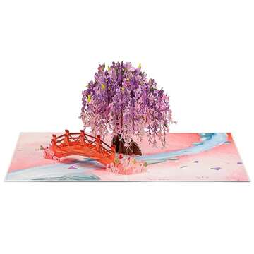 Paper Love Frndly 3D Wisteria Pop Up Card, Gift for Birthday, All Occasion - Handcrafted 100% Recycled and Eco-Friendly, 8" x 6" Cover - with Envelope and Note Tag