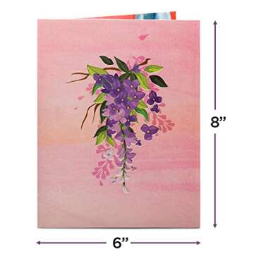 Paper Love Frndly 3D Wisteria Pop Up Card, Gift for Birthday, All Occasion - Handcrafted 100% Recycled and Eco-Friendly, 8" x 6" Cover - with Envelope and Note Tag